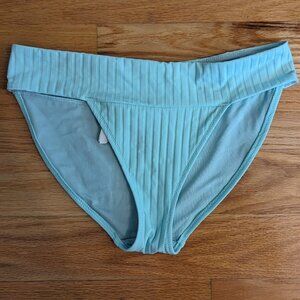 Aerie Wide Rib Banded Full Coverage Bikini Bottom, Light Blue, Medium